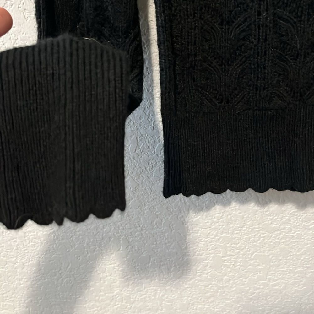 RACHEL PARCELL Black Pointelle Ruffle Lacy Knit Pullover Sweater, Size XL - Picture 6 of 11